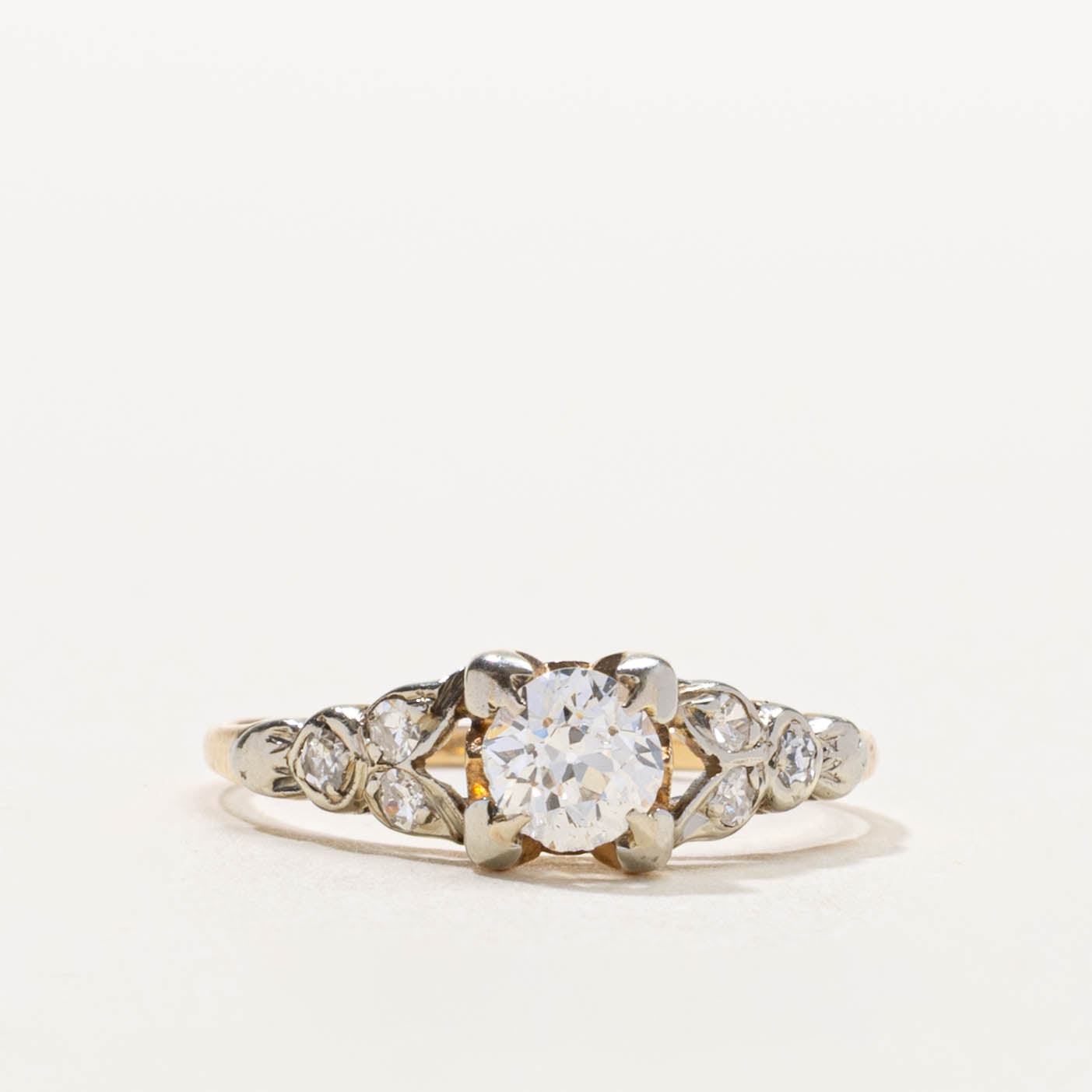 14k Old European Cut Diamond Floral Ring | 0.50ct SI1 G/H, 0.10ctw | SZ 6.5
