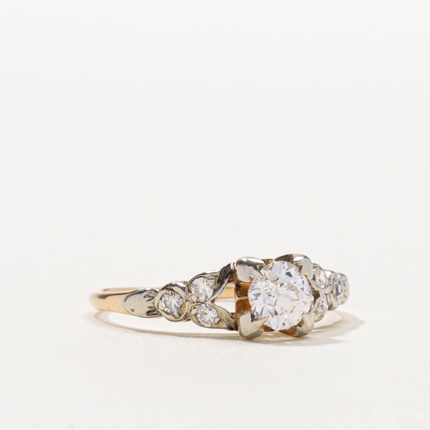 14k Old European Cut Diamond Floral Ring | 0.50ct SI1 G/H, 0.10ctw | SZ 6.5