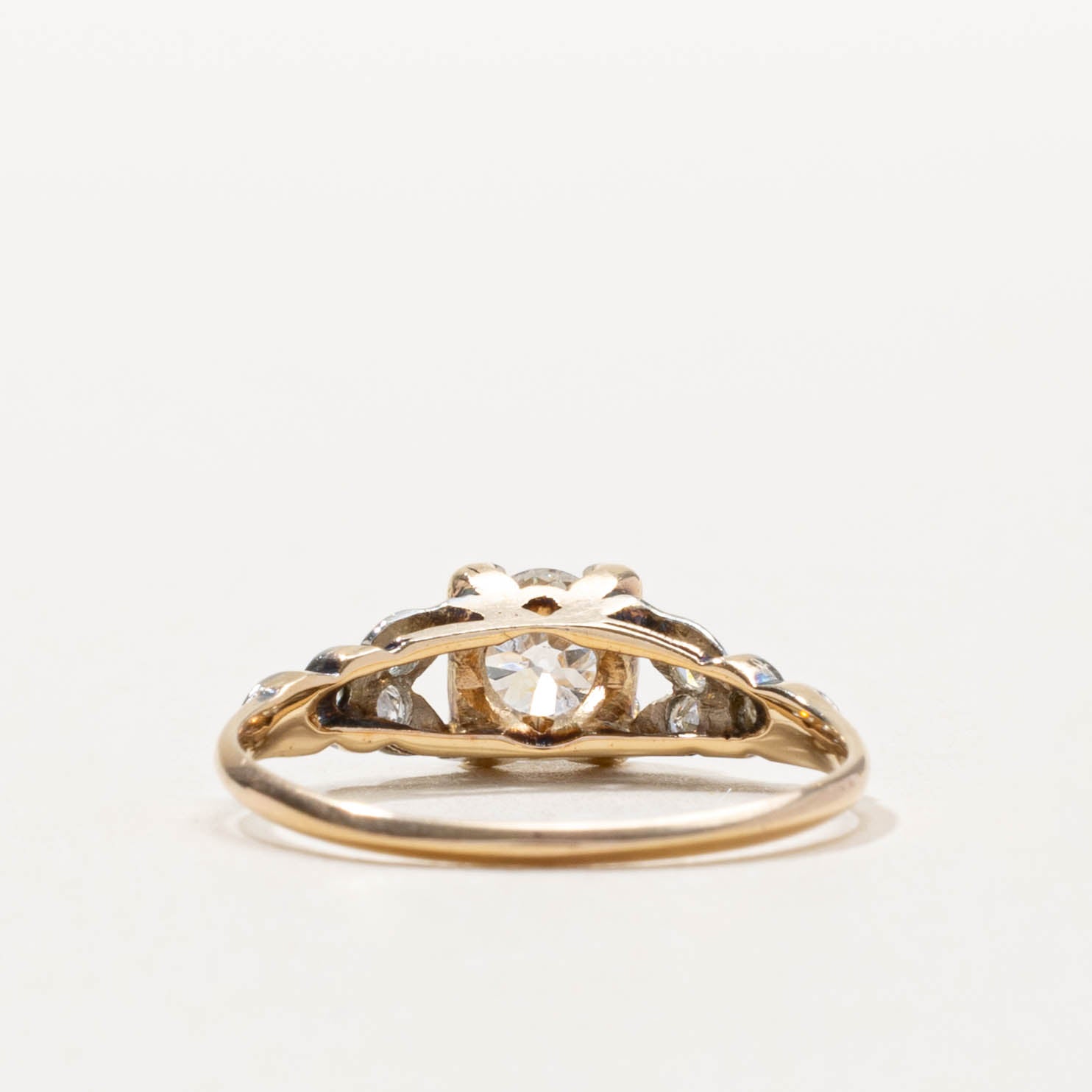 14k Old European Cut Diamond Floral Ring | 0.50ct SI1 G/H, 0.10ctw | SZ 6.5