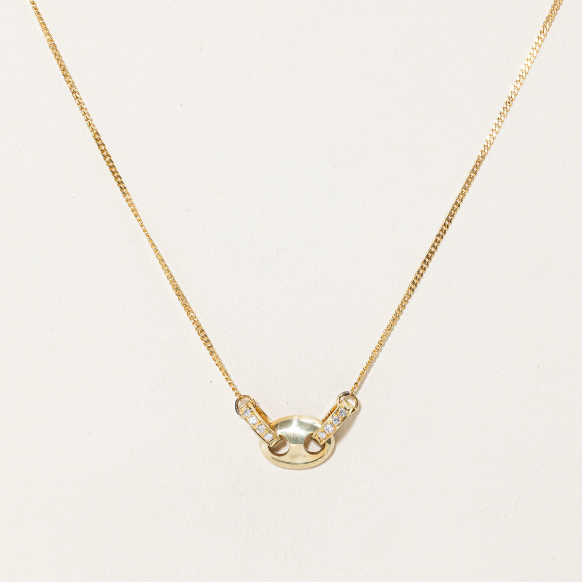 14k Accent Diamond Anchor Link Pendant Necklace | 16"