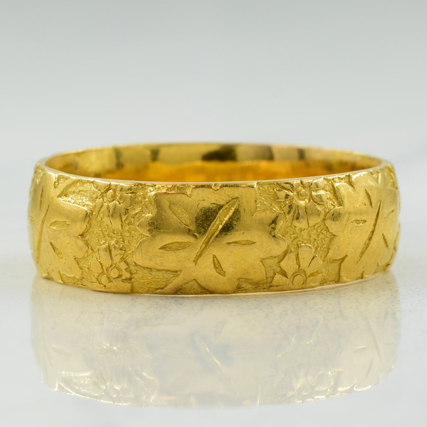 Bague feuille en or jaune 22 carats Londres 1963 | Taille 7,5 | 