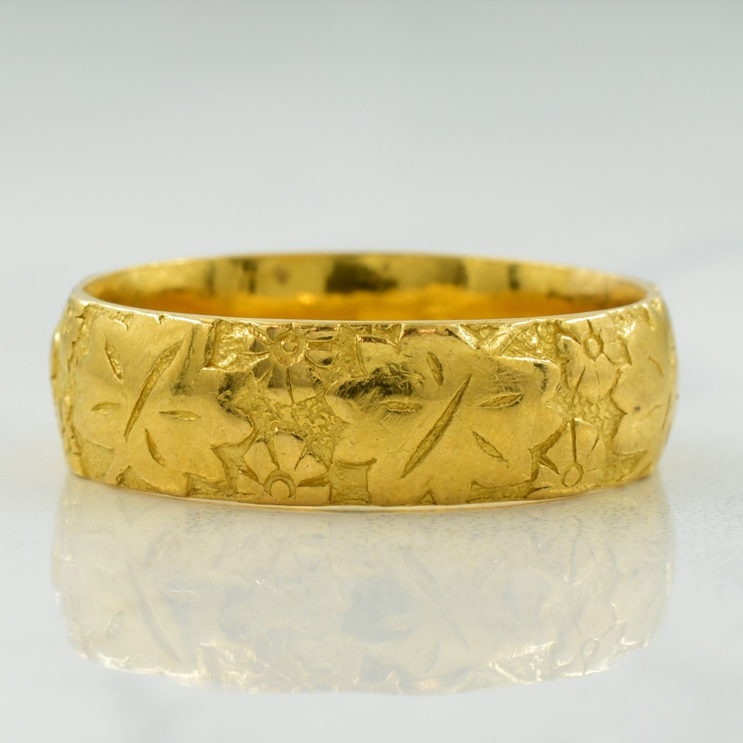 Bague feuille en or jaune 22 carats Londres 1963 | Taille 7,5 | 