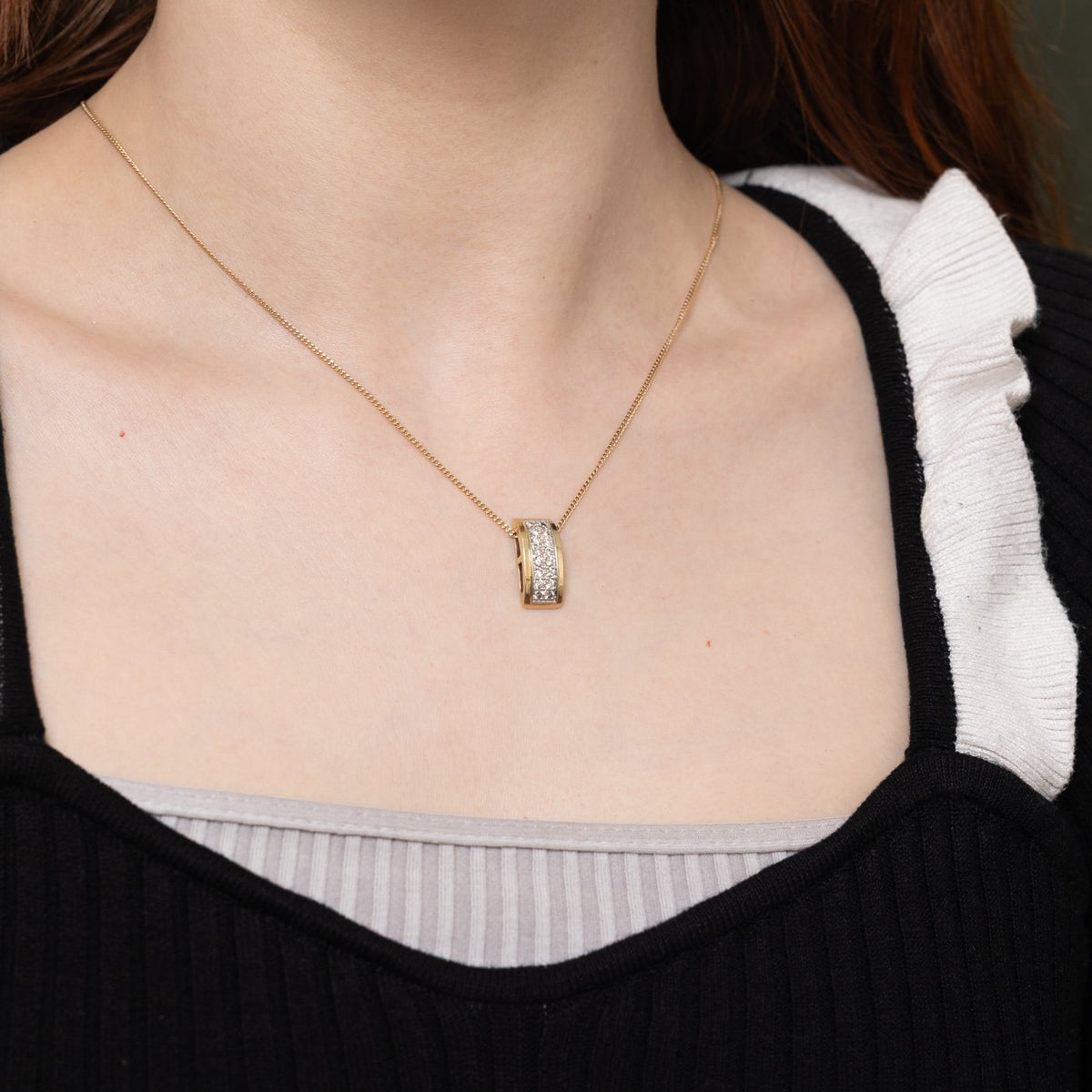 10k Pave Set Diamond Bar Drop Pendant | 0.48ctw