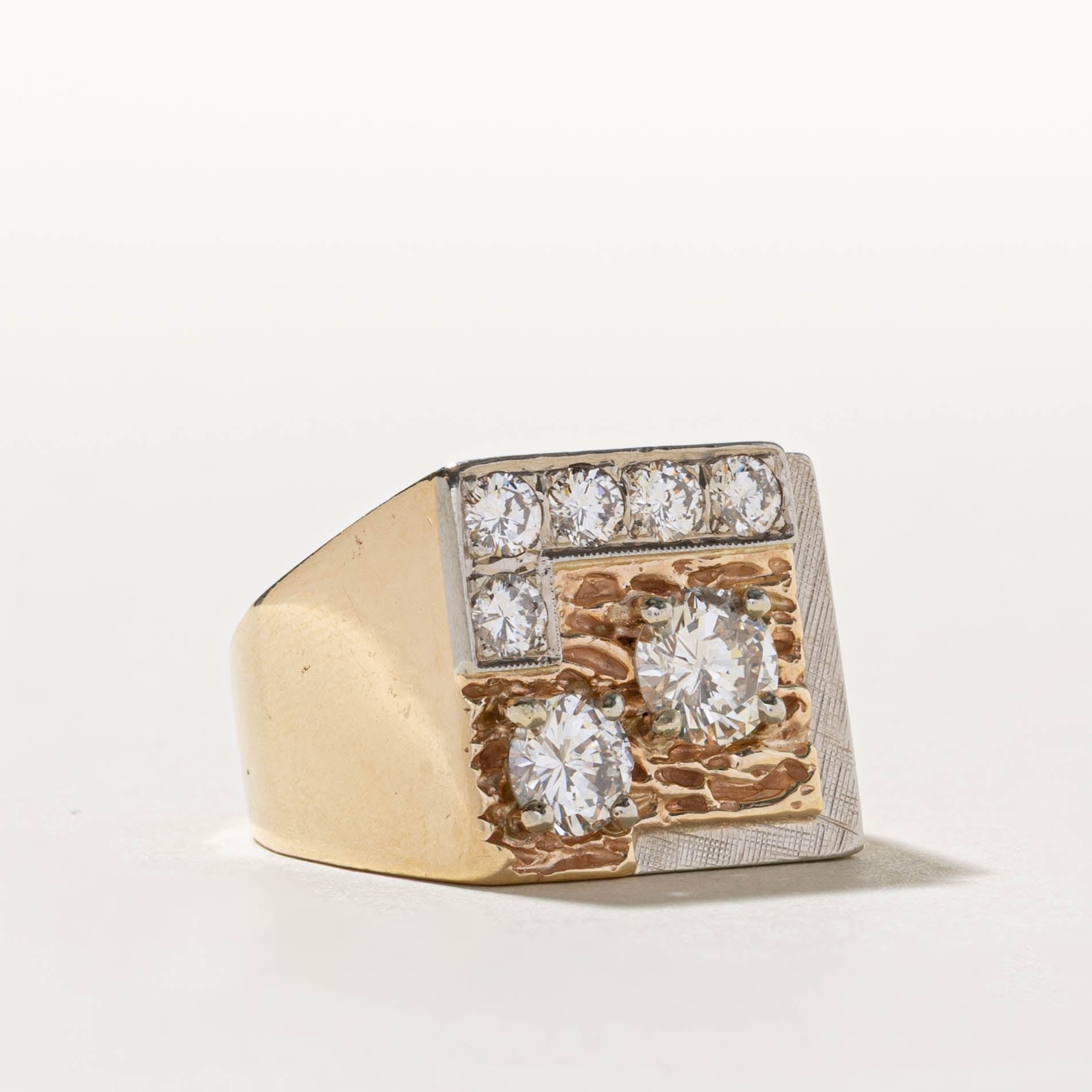 14k Scattered Diamond Textured Chunky Cocktail Ring | 2.37ctw | SZ 10.5