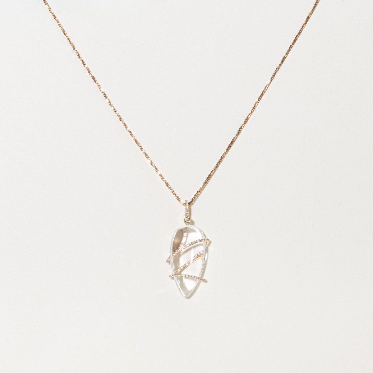 18k Pear Cut Quartz & Diamond Pendant Necklace | 13.30ct, 0.29ctw | 18"