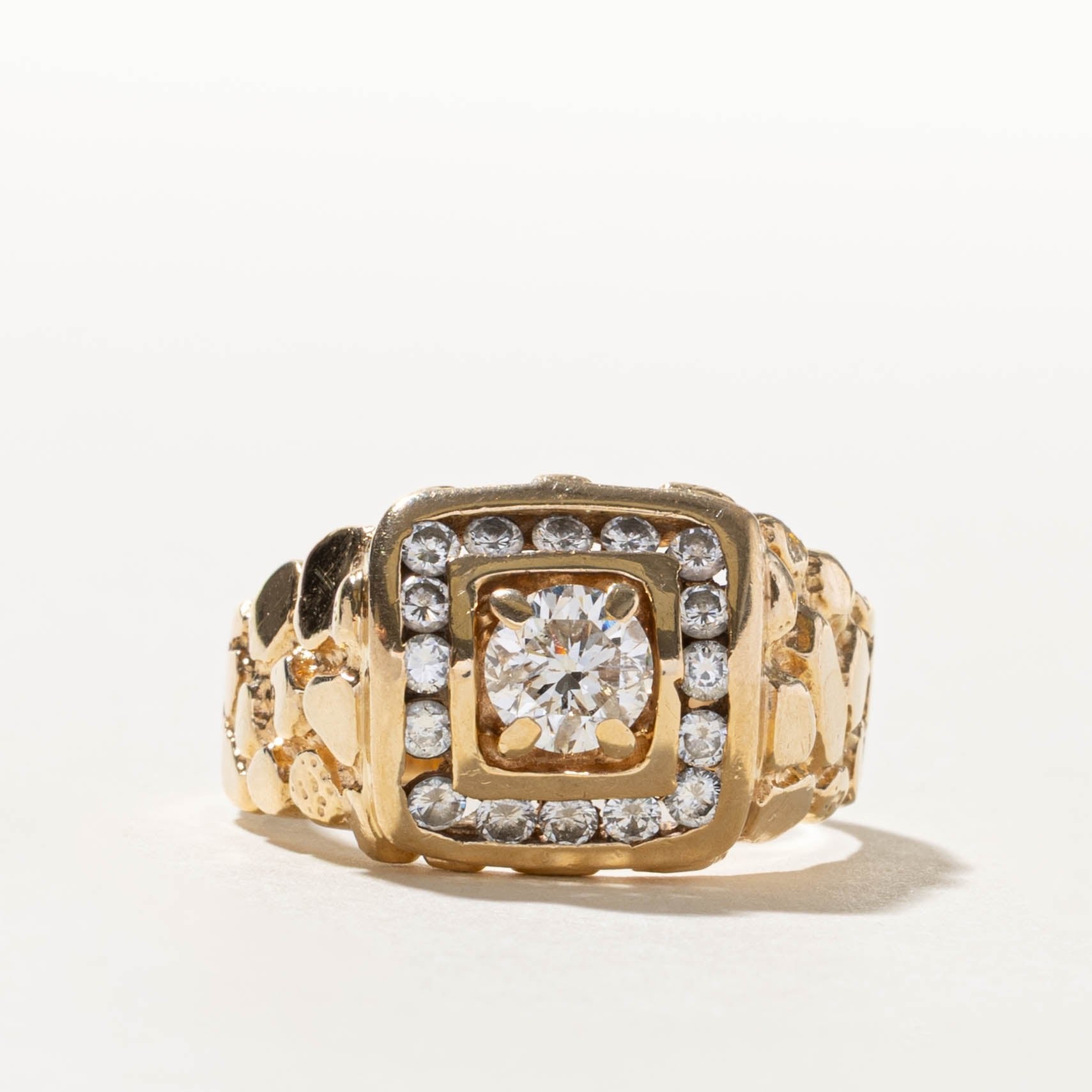 14k Diamond Halo Faux Nuggety Ring | 1.38ctw | SZ 13