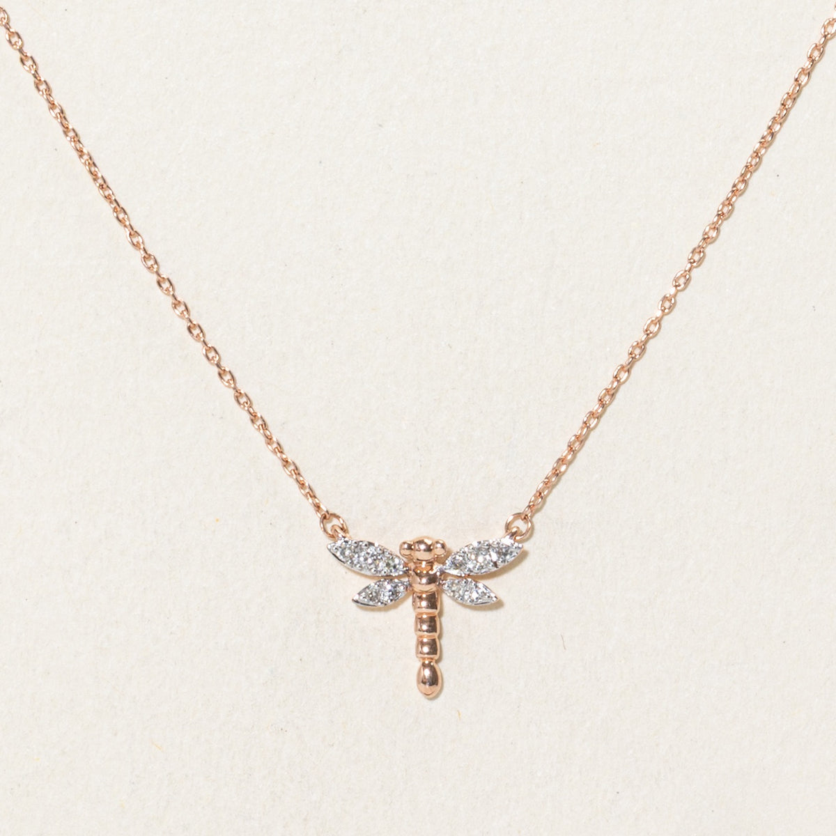 10k Rose Gold Diamond Dragonfly Pendant Necklace | 17"
