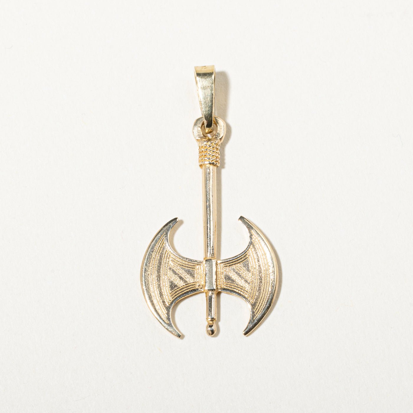 14k Yellow Gold Textured Labrys Battle Axe Pendant