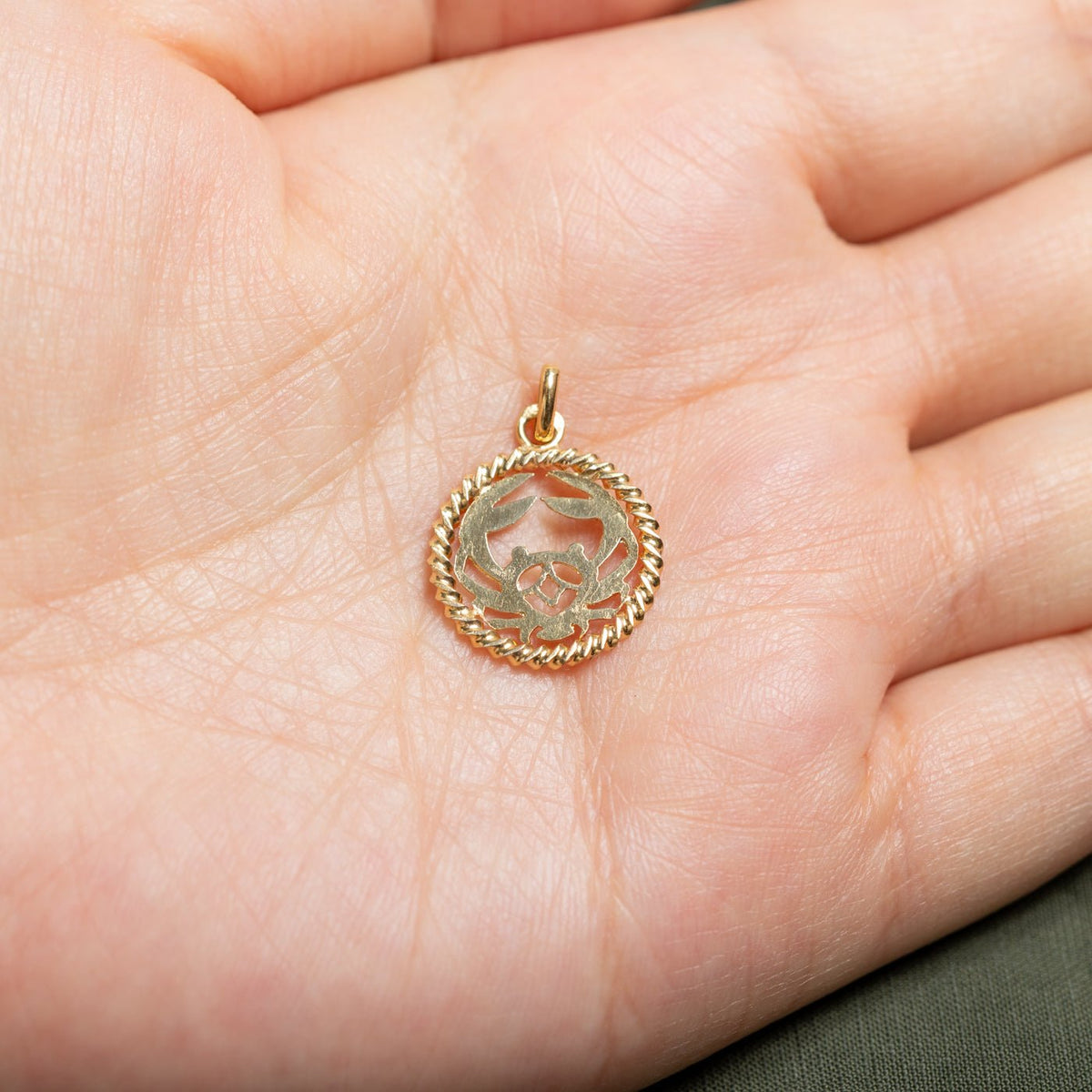 18k Yellow Gold Rope Cancer Zodiac Charm
