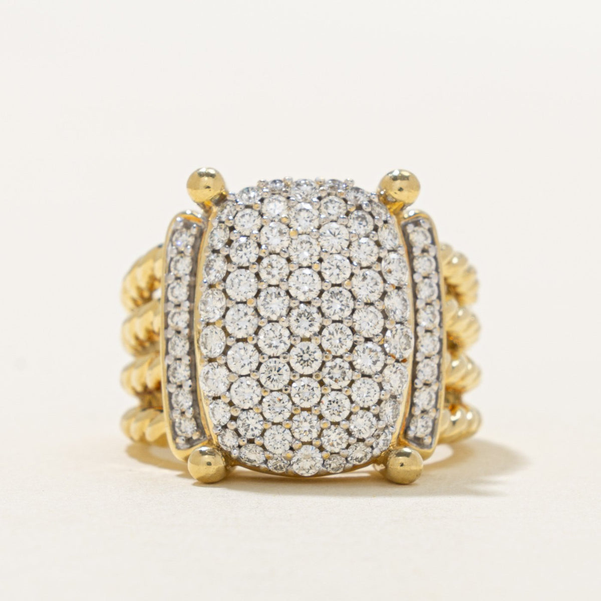 18k Pave Set Diamond Grooved & Rope Cocktail Ring | 1.13ctw | SZ 6