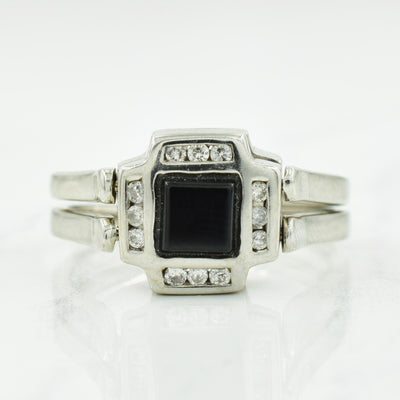 Black Onyx, Enhanced Blue & Natural Diamond Reversible Ring | 0.50ct, 0.33ctw, 0.24ctw | SZ 7-8|