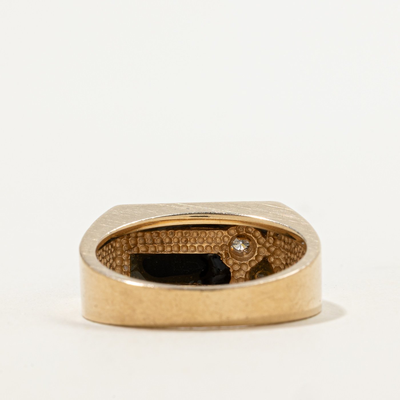 10K Ring with Diamond Accents with Slab Cut Onyx