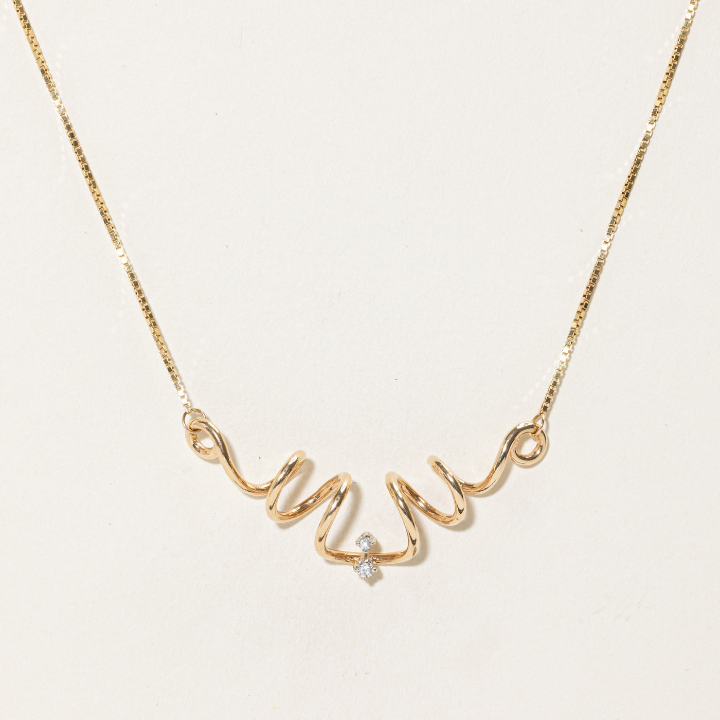14k Two Stone Diamond Abstract Swirl Pendant Necklace | 14"