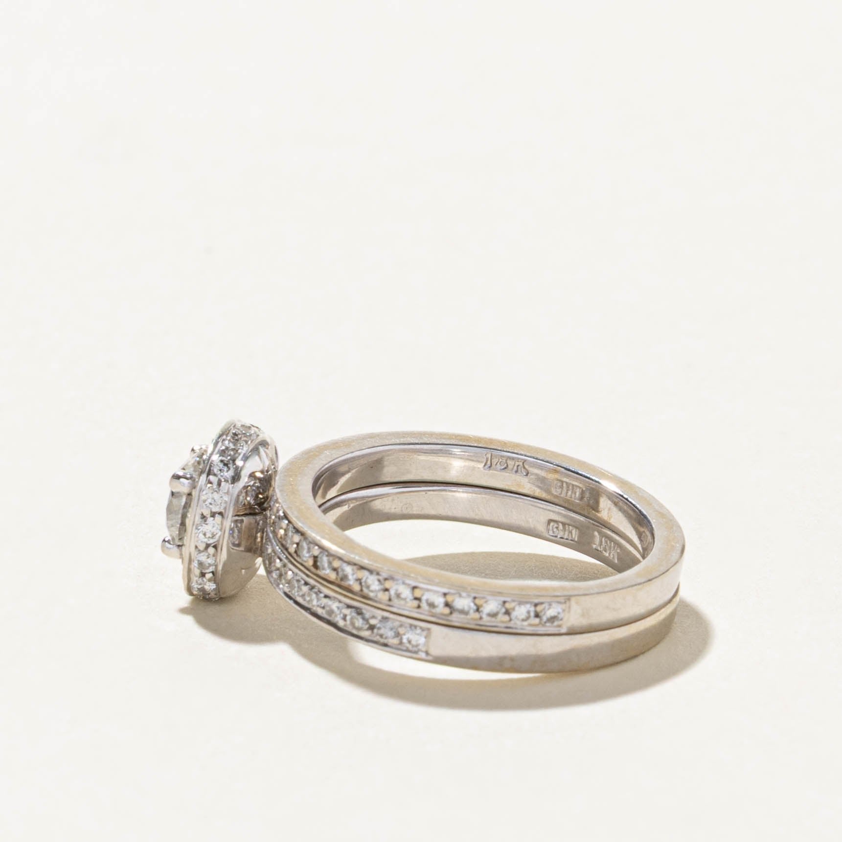 18k Diamond Halo Milgrained Soft-Square Wedding Ring Set | 1.04ctw | SZ 5.25
