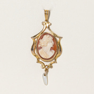 Seashell Cameo & Pearl Pendant | 5.00ct |