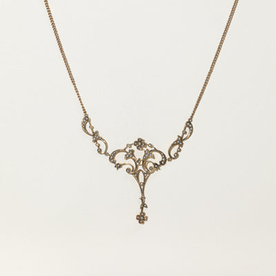 Antique Pearl Ornate Pendant Necklace | 18