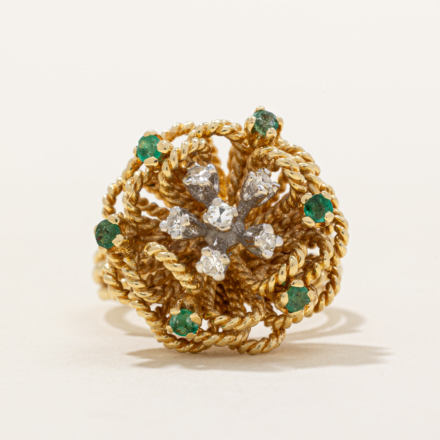 Diamond & Emerald Flower Ring | 0.15ctw, 0.15ctw | SZ 5.75 |