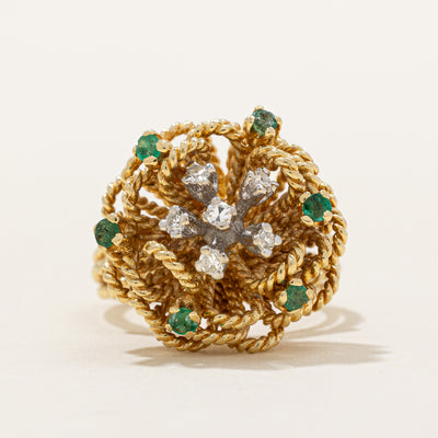 Diamond & Emerald Flower Ring | 0.15ctw, 0.15ctw | SZ 5.75 |