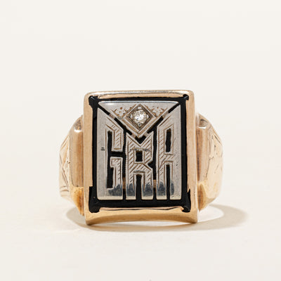 Black Onyx & Diamond 'GRA' Initial Ring | 3.00ct, 0.02ct | SZ 7 |