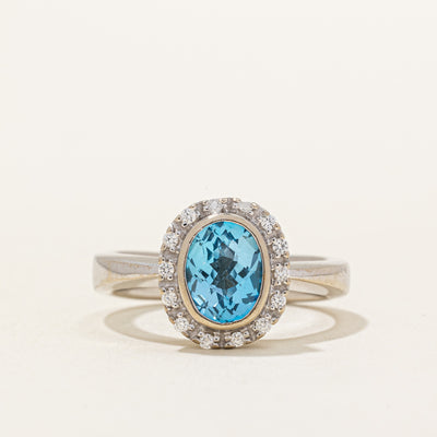 Blue Topaz & Diamond Halo Ring | 1.50ct, 0.14ctw | SZ 7 |