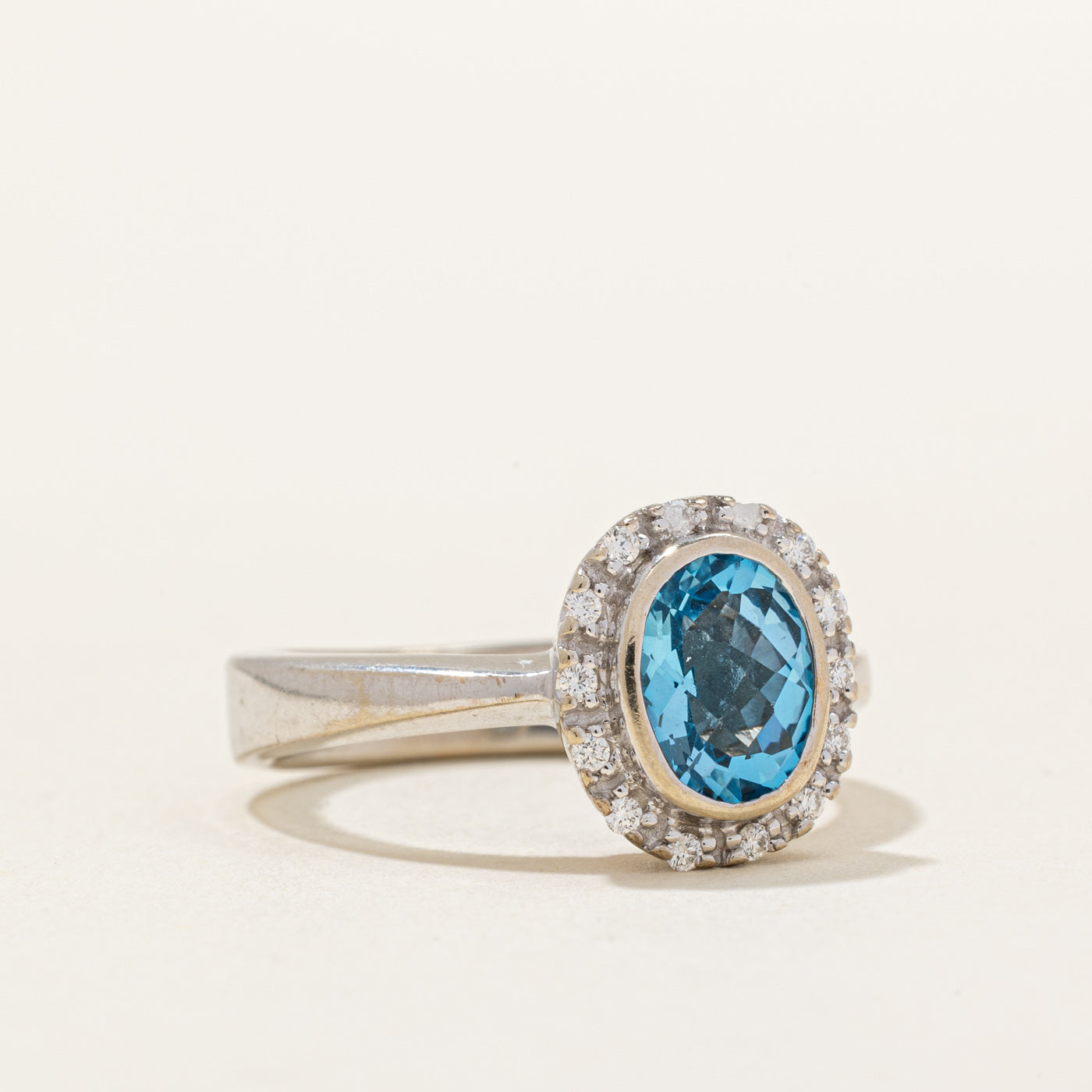 Blue Topaz & Diamond Halo Ring | 1.50ct, 0.14ctw | SZ 7 |