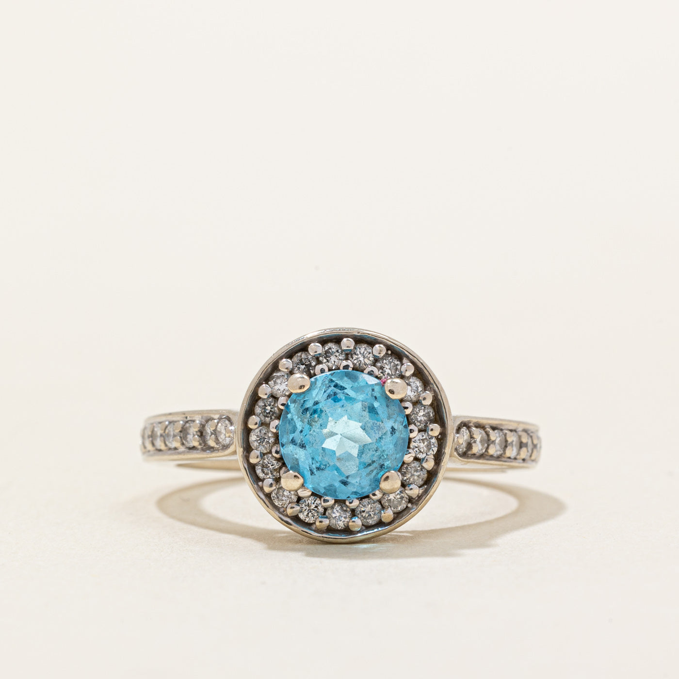 Blue Topaz & Diamond Halo Ring | 0.80ct, 0.25ctw | SZ 5 |