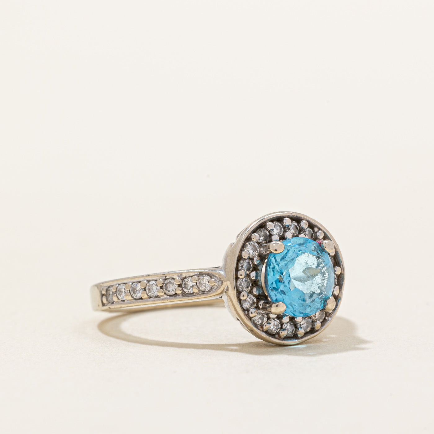 Blue Topaz & Diamond Halo Ring | 0.80ct, 0.25ctw | SZ 5 |