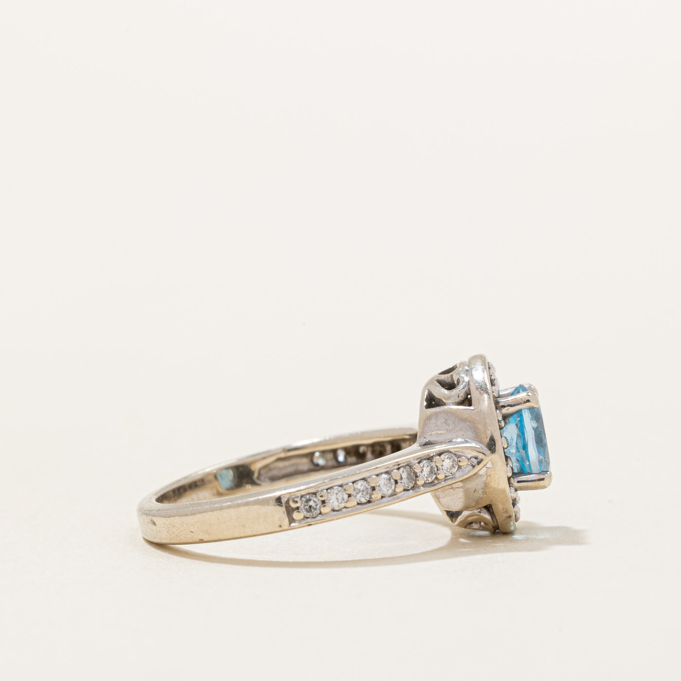 Blue Topaz & Diamond Halo Ring | 0.80ct, 0.25ctw | SZ 5 |