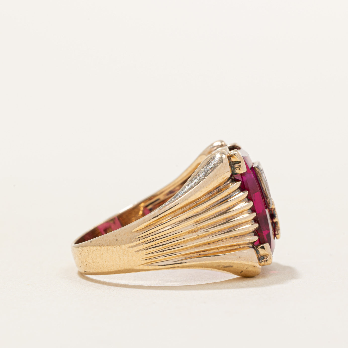 Synthetic Ruby & Natural Diamond 'M' Signet Ring | 3.50ct, 0.01ct | SZ 7.25 |