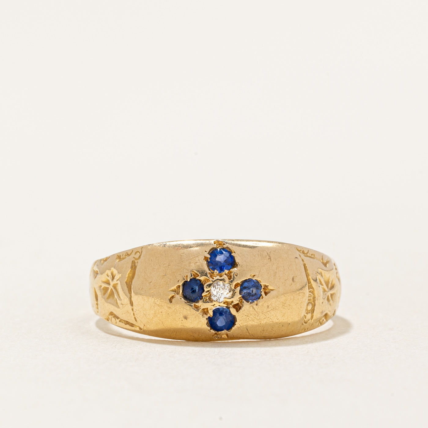 Flush Set Sapphire & Diamond Ring | 0.08ctw, 0.02ct | SZ 7 |