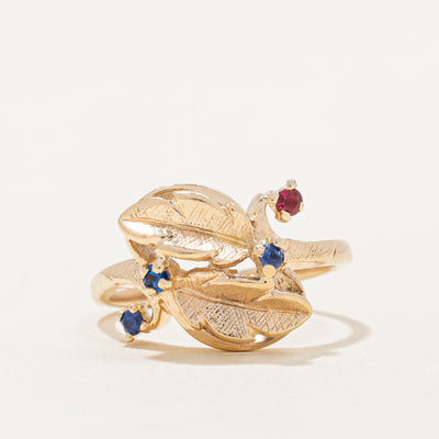Synthetic Ruby & Sapphire Leaf Ring | 0.10ctw | SZ 5.75 |