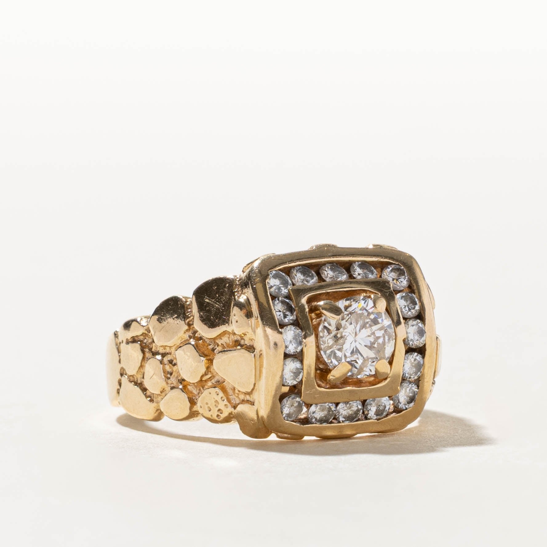 14k Diamond Halo Faux Nuggety Ring | 1.38ctw | SZ 13