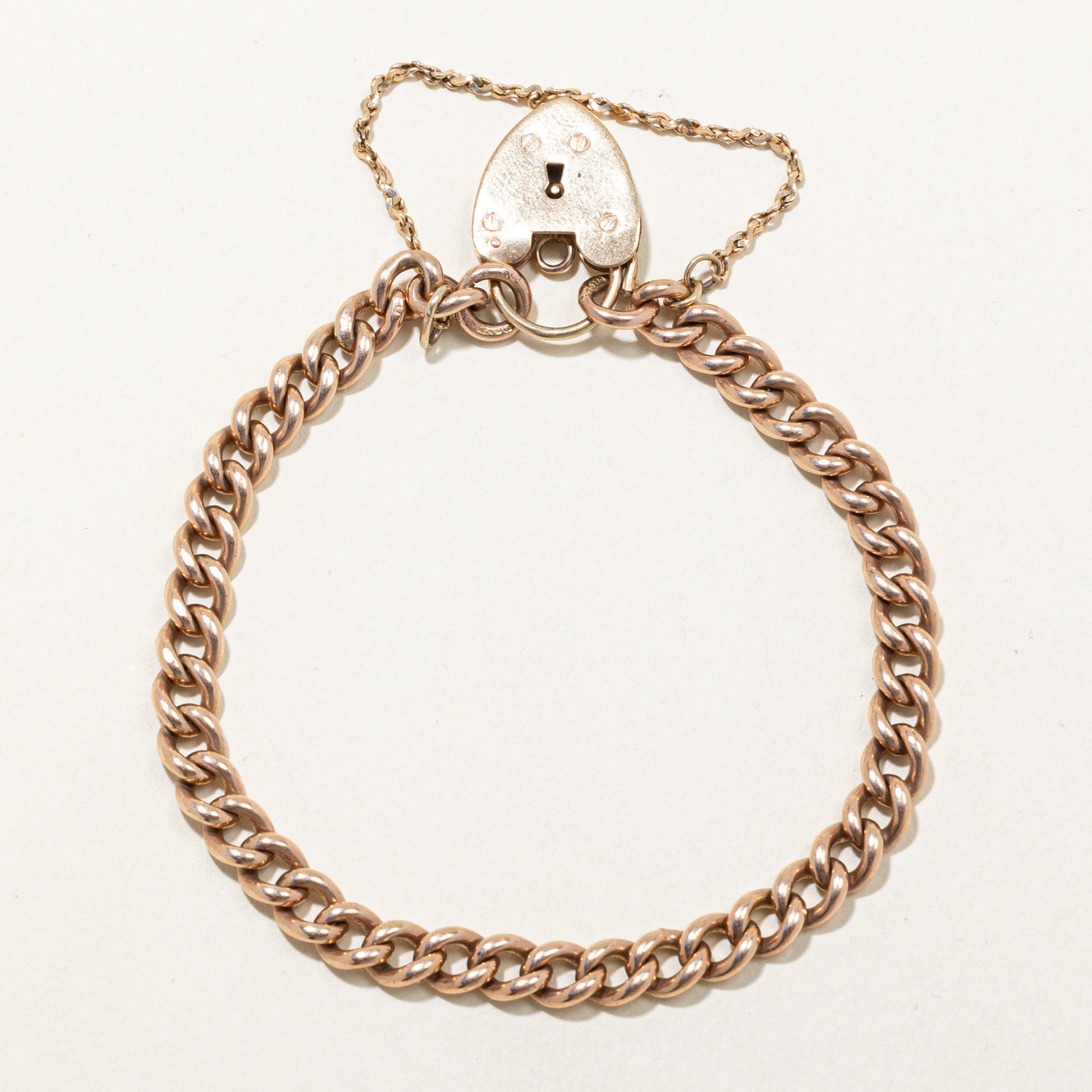 1968 London 9k Rose Gold Heart Lock Bracelet | 7" |