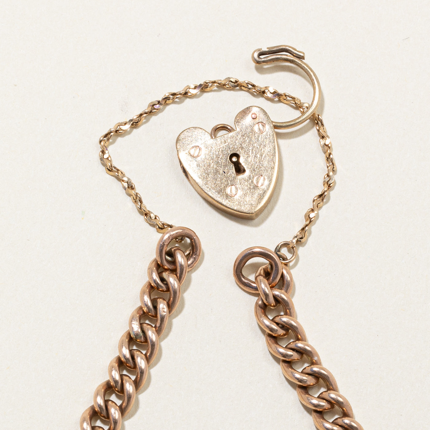 1968 London 9k Rose Gold Heart Lock Bracelet | 7" |