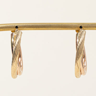 14k Two Tone Gold Twisted Hoop Earrings
