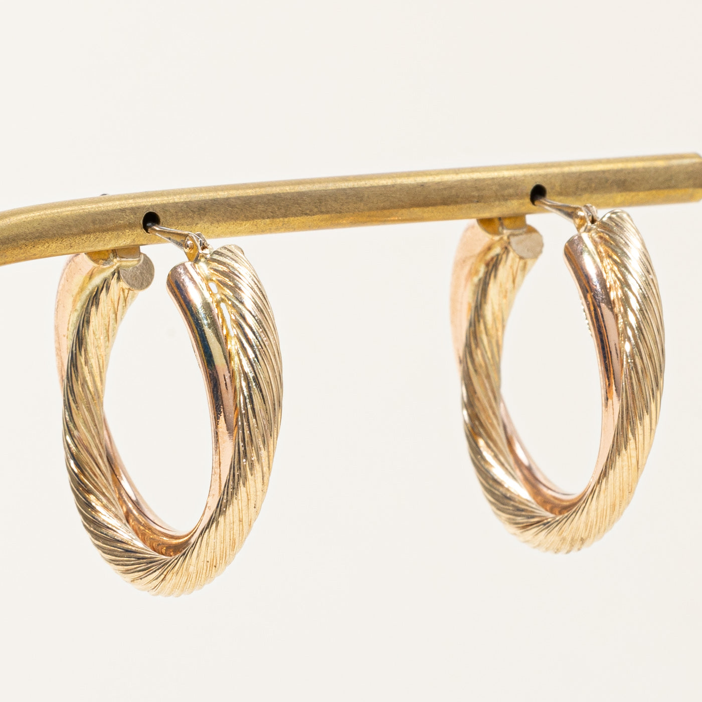14k Two Tone Gold Twisted Hoop Earrings
