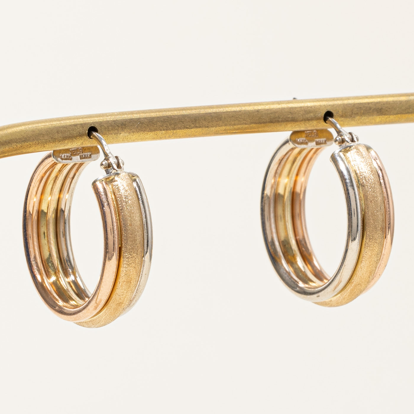 14k Tri Tone Gold Hoop Earrings