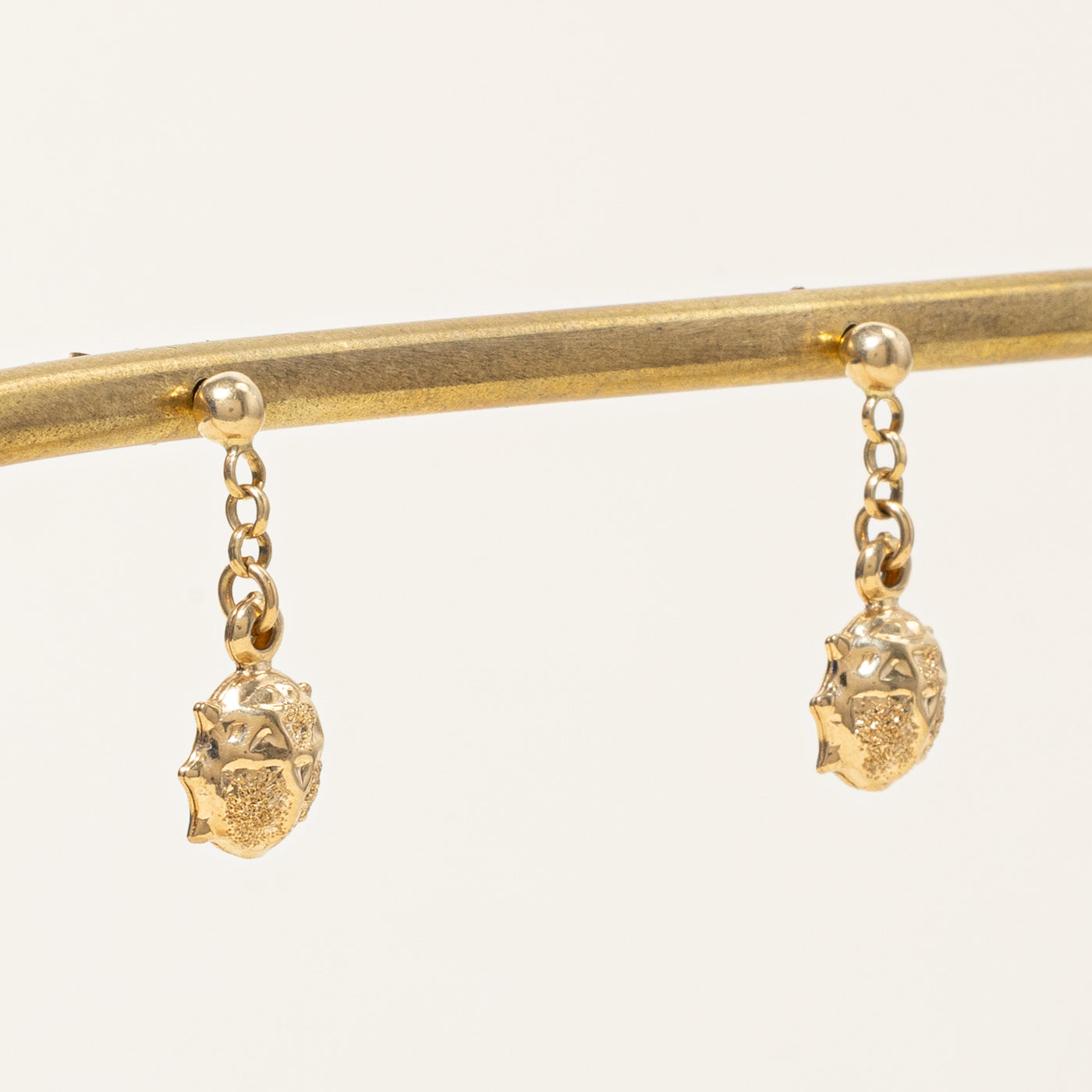 18k Yellow Gold Ladybug Drop Earrings