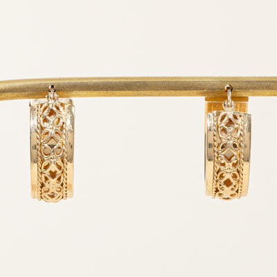 14k Yellow Gold Textured Hoop Earrings