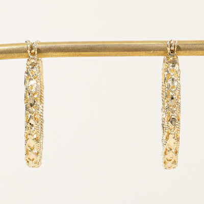 14k Yellow Gold Textured Hoop Earrings