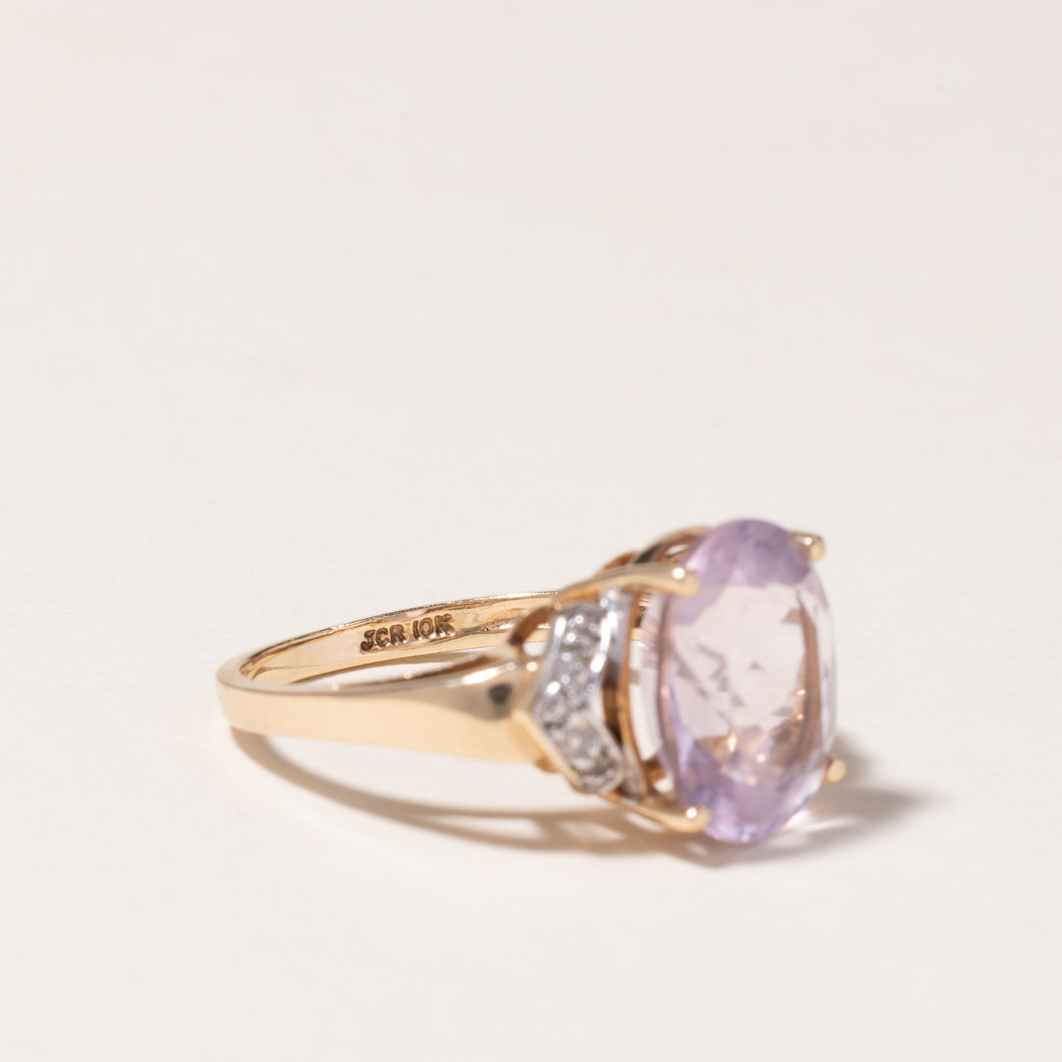 10K Yellow Gold Pink Quartz & Diamond Ring | 4.12ct, 0.02ctw | SZ 5.25 |