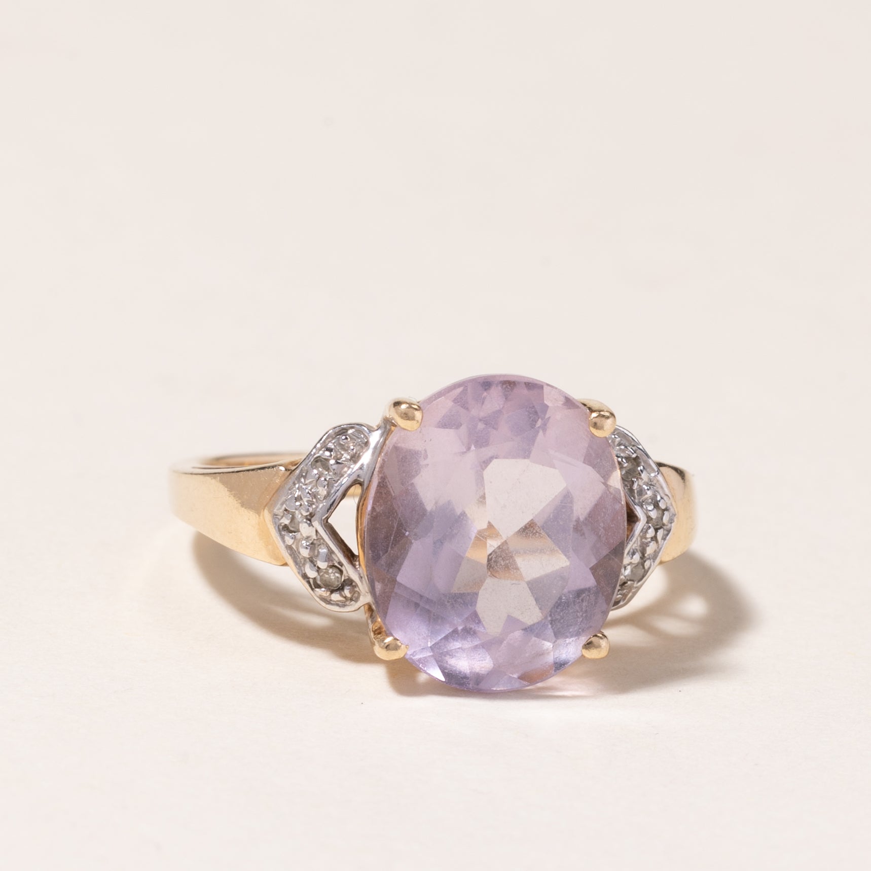 10K Yellow Gold Pink Quartz & Diamond Ring | 4.12ct, 0.02ctw | SZ 5.25 |