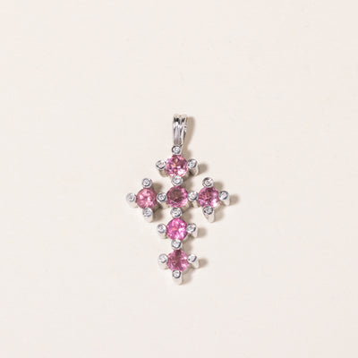 18K White Gold Pink Tourmaline & Diamond Cross Pendant | 0.96ct, 0.10ctw |
