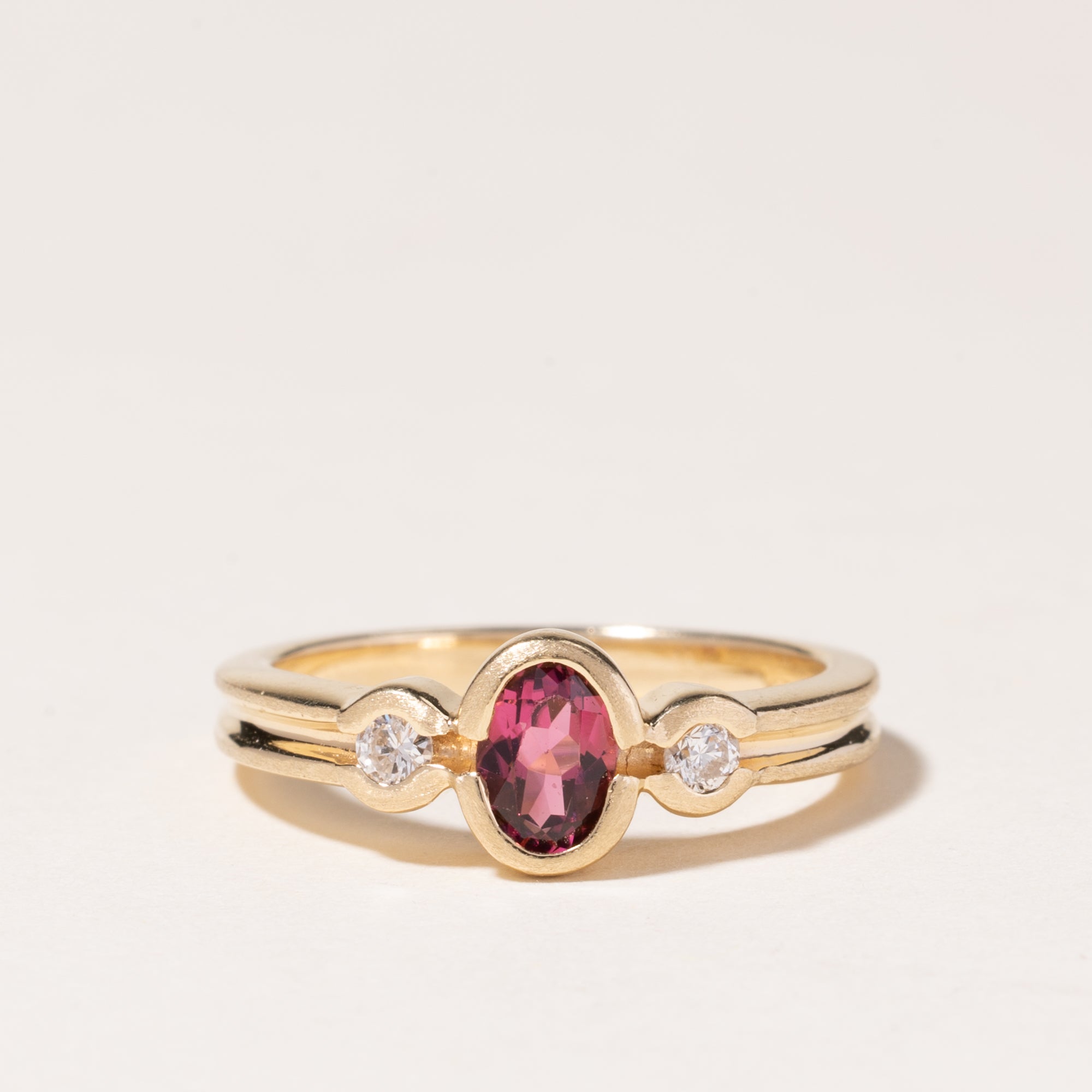 14K Yellow Gold Ring Pink Tourmaline & Diamond Ring | 0.40ct, 0.10ctw | SZ 6 |