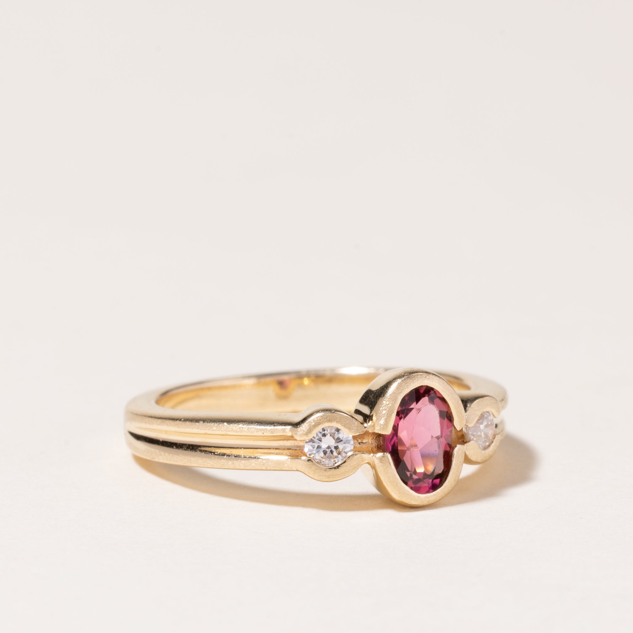 14K Yellow Gold Ring Pink Tourmaline & Diamond Ring | 0.40ct, 0.10ctw | SZ 6 |