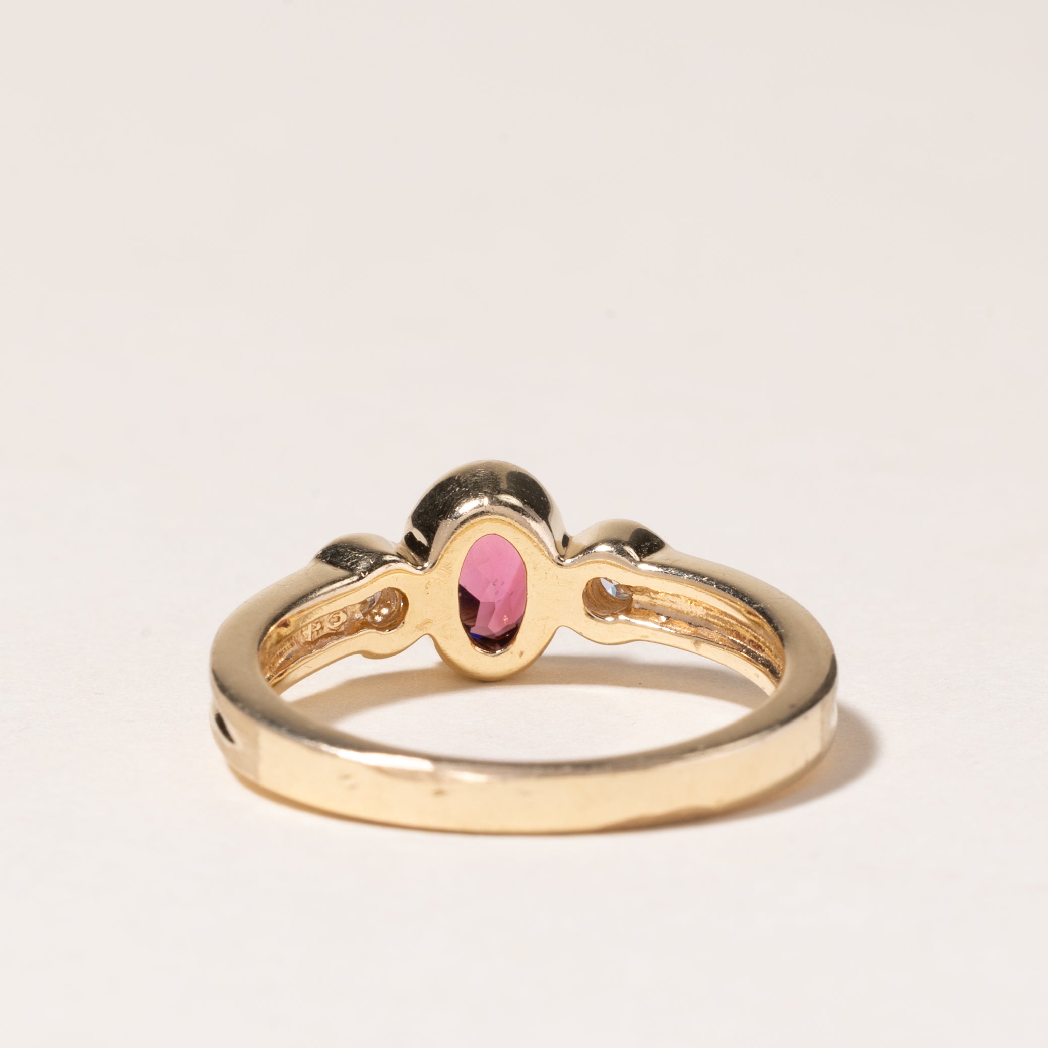 14K Yellow Gold Ring Pink Tourmaline & Diamond Ring | 0.40ct, 0.10ctw | SZ 6 |