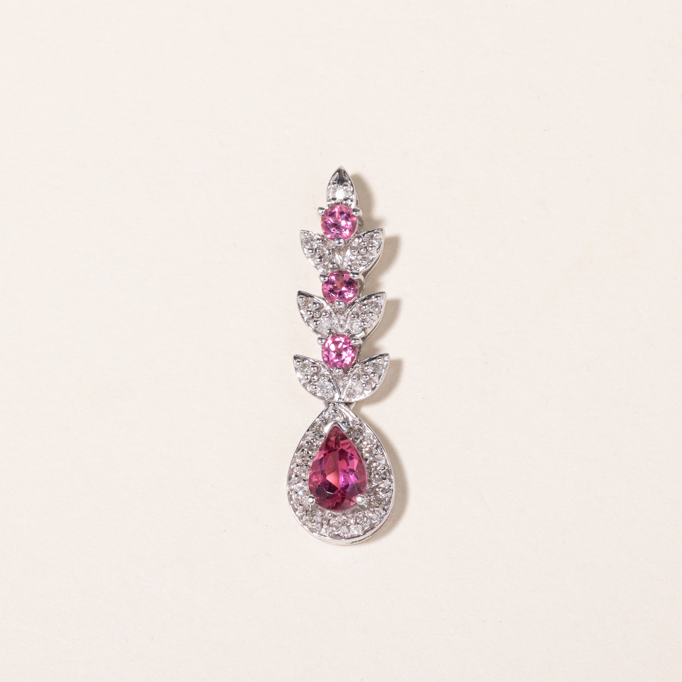 14K White Gold Pink Tourmaline & Diamond Pendant | 0.68ct, 0.71ctw |