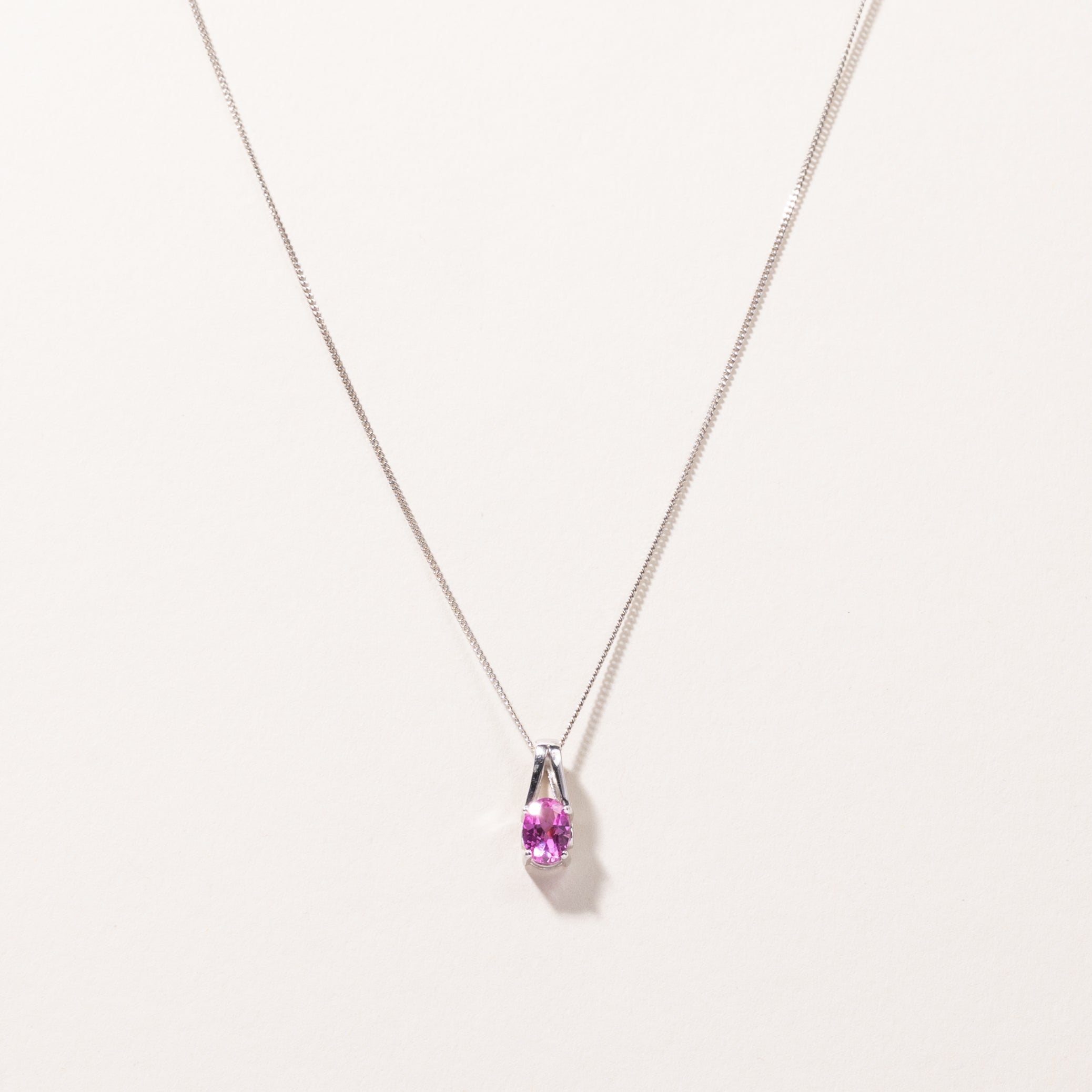 10K White Gold Pink Sapphire Pendant Necklace | 0.90ct | 16" |