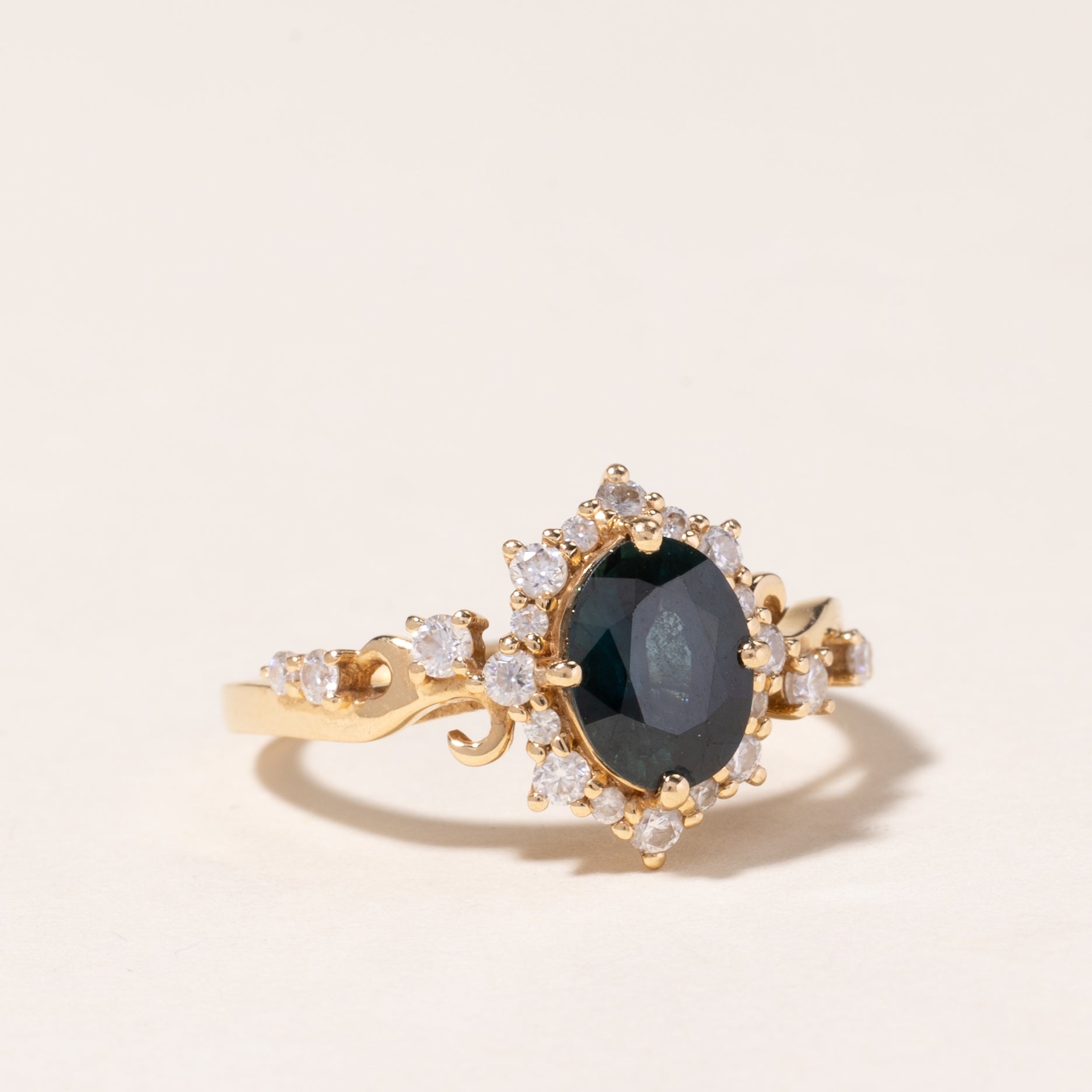 18K Yellow Gold London Blue Topaz & Moissanite Ring | 1.46ct, 0.26ctw | SZ 6.75 |