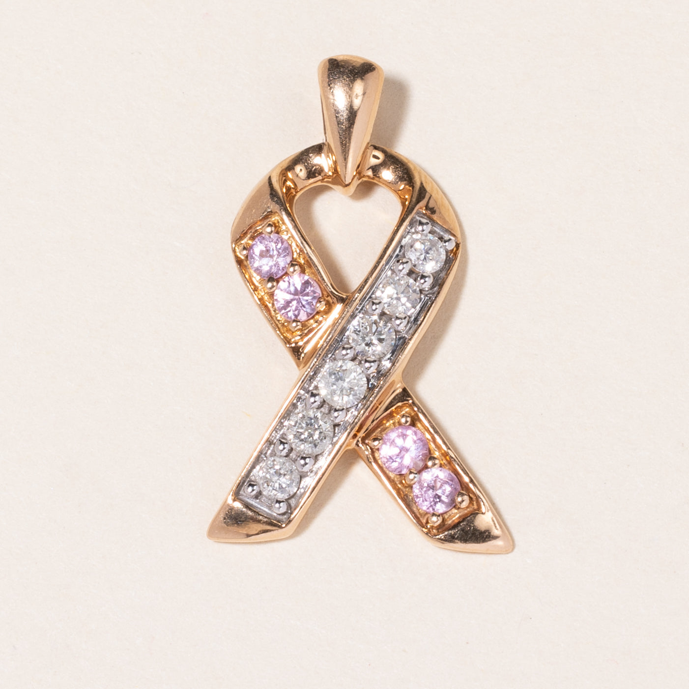 18K Yellow Gold Pink Topaz & Diamond Ribbon Pendant | 0.24ctw, 0.30ctw |